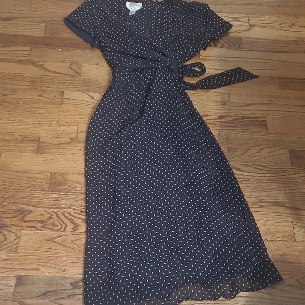 Talbots Blue Wrap Midi Dress with Flutter Sleeves Petite Medium